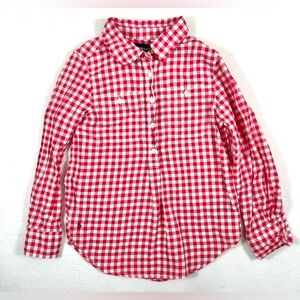 RALPH LAUREN‎ Girls Long Sleeve Red Gingham Button Popover Shirt 5 Pony Preppy